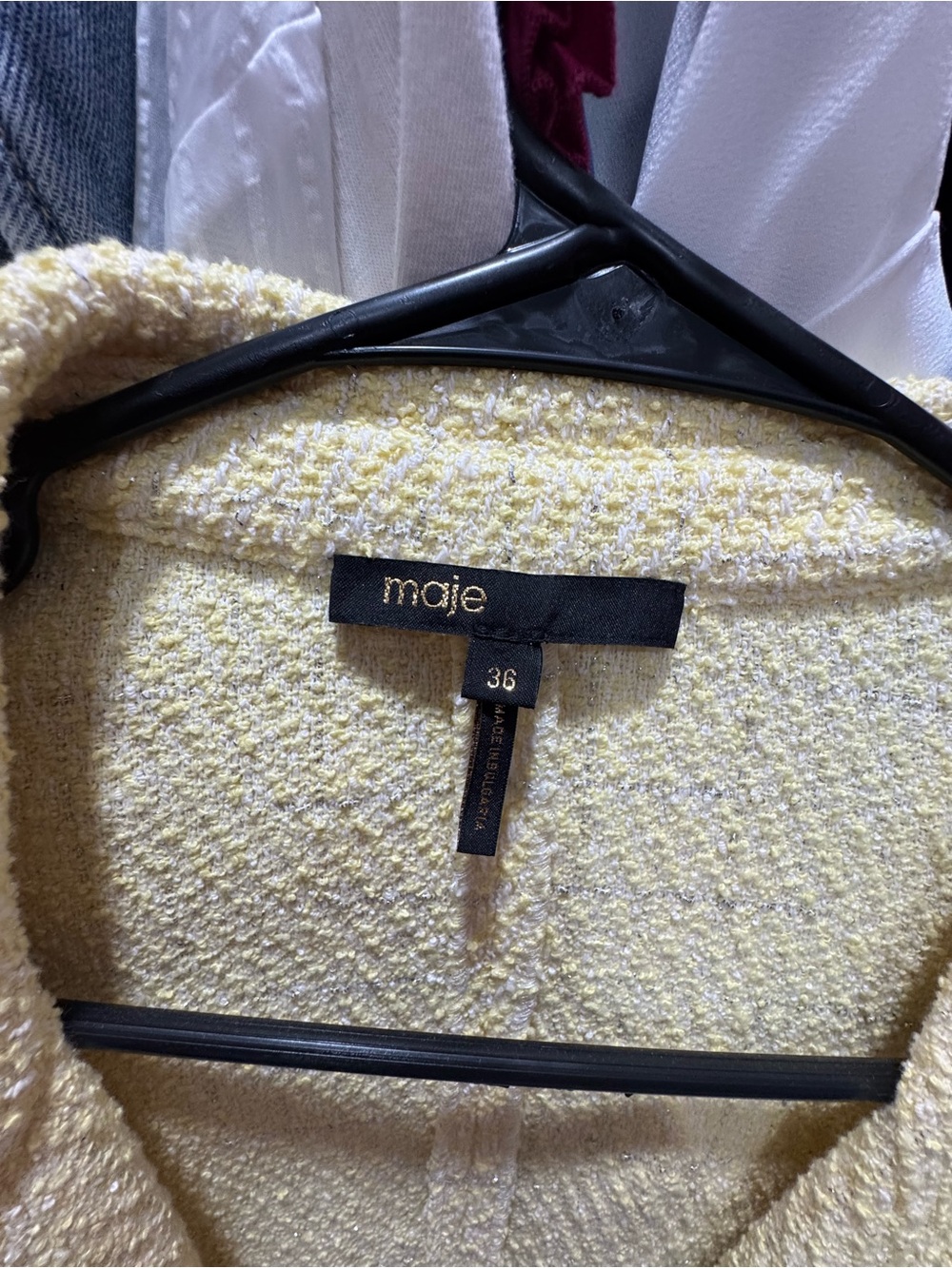 Maje Pale Yellow Bouclé Blazer